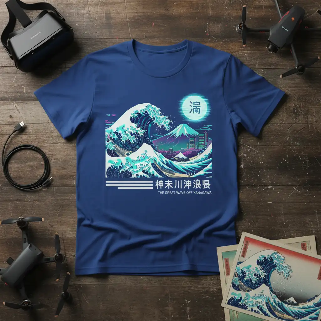 The Great Wave Off Kanagawa Japanese art design with Mount Fuji and dynamic ocean wave graphic