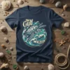 The Gulf of Mexico t-shirt design featuring a sea turtle amidst ocean waves and a banner reading "of Mexico"