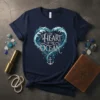 The Heart of the Ocean t-shirt design featuring a heart shape made of ocean waves and an anchor