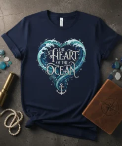 The Heart of the Ocean t-shirt design featuring a heart shape made of ocean waves and an anchor