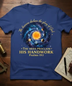 The heavens declare the glory of God HIS HANDWORK Psalms 19:1 t-shirt with celestial galaxy design