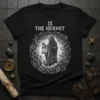 IX The Hermit tarot card t-shirt design featuring a grim reaper figure holding a lantern within a circular frame of