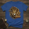 The Lion Off Judah Christian t-shirt design featuring a detailed lion head, cross, and barbed wire with bold text