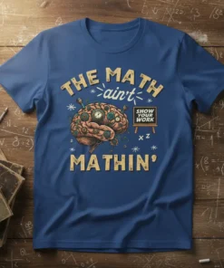 The Math Ain't Mathin' t-shirt with a detailed brain graphic and gears, featuring the quote "THE MATH ain't MATHIN'"