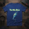 The Mic Drop t-shirt design with a vintage microphone exploding into geometric shapes and pixelated text