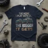 The More I Play With It... The Bigger It Gets monster truck quote t-shirt design with two large trucks