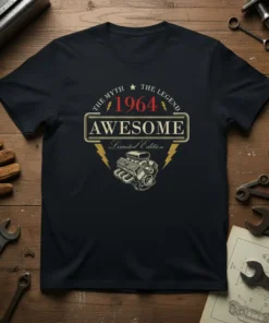The Myth The Legend 1964 Awesome Edition t-shirt with a vintage engine graphic