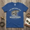 The Northern Pike Whisperer t-shirt featuring a jumping northern pike graphic and distressed text