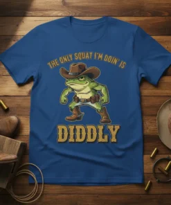 The Only Squat I'm Doin' Is Diddly frog cowboy t-shirt design in royal blue