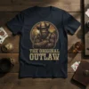 The Original Outlaw t-shirt design shows a Bigfoot wearing a cowboy hat and vest, with western desert background