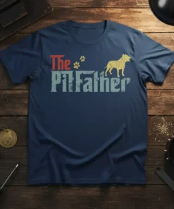 The PitFather T-Shirt featuring distressed text and a pitbull silhouette graphic
