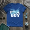 The Pool Guy text design with water splash graphic on a blue t-shirt, perfect for summer fun