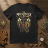 The Pugslinger t-shirt design featuring a pug dressed as a cowboy with guns and western elements