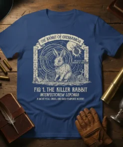 The Rabbit of Chernobog Killer Rabbit t-shirt design with text Interfectorem Leporus and A Most Foul Cruel and Bad-Tempered Rodent
