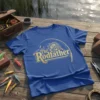 The Rodfather fishing quote on a blue t-shirt with a vintage fishing reel and hook graphic
