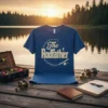 Blue t-shirt with "The Rodfather" text in distressed font and fishing rod graphic