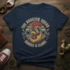 The Rooster Squad Shades & Claws t-shirt design featuring a cool rooster wearing sunglasses and vintage stripes
