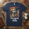 The Scream of the Hyena t-shirt design featuring a hyena in a distressed pose, mimicking Munch's famous painting