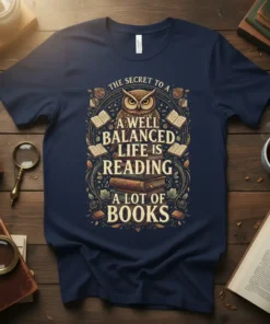 The Secret to a Well Balanced Life is Reading A Lot of Books owl and book graphic t-shirt design