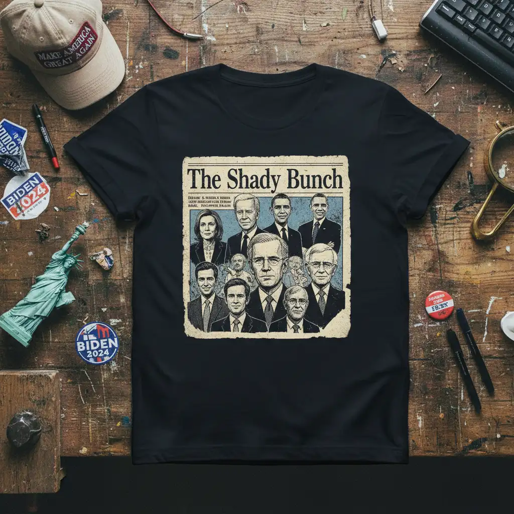 The Shady Bunch political satire newspaper design featuring a collection of Democratic politicians