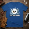 The Snowman t-shirt design featuring a grumpy snowman face with a carrot nose and ice shards