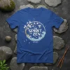 The Spirit of Zen t-shirt design featuring cherry blossoms, waves, and text in a circular emblem