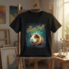 The Starry Night guinea pig t-shirt design featuring a cute guinea pig with text "The Starry Night" and a swirling