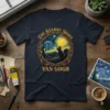 The Starry Night Van Gogh t-shirt design with a squirrel silhouette against a swirling celestial sky