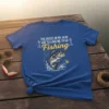 The Voices In My Head Are Telling Me To Go Fishing t-shirt featuring a jumping bass graphic and fishing hooks