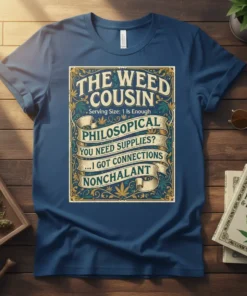 The Weed Cousin Philosophical text design featuring bold typography on quality t-shirt
