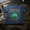 Steampunk city portal graphic tee with the text "There Is No Place Like" and abstract symbols