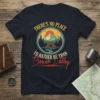 T-shirt design with text "There's No Place I'd Rather Be Than Beaver Valley" above a circular graphic of mountains, trees