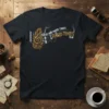 T-shirt with text "THESE ARE HARD TIMES 9/8 10/9 15/4 5/4 HARD TIMES 15/8" and golden treble clef design