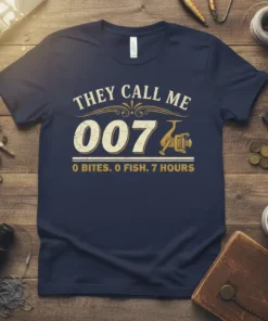 They Call Me 007 O Bites O Fish 7 Hours fishing humor t-shirt design with vintage distressed look and fishing