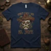 Navy t-shirt with "They Call Me El Jefe" text and a decorated sugar skull wearing a sombrero