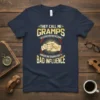 Navy t-shirt with bold text reading "They Call Me Gramps Because Partner In Crime Makes Me Sound Like A Bad