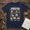 T-shirt design listing "Things I Do In My Spare Time" with sections on playing, loving, talking about, and thinking about