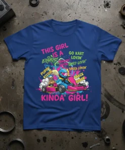 This Girl Is A Go Kart Lovin' Kinda Girl text with graphics of a girl in a go-kart, a puppy