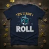 This is How I Roll Hanukkah dreidel t-shirt design with gold stars and blue accents
