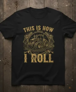 This Is How I Roll tractor t-shirt design with vintage farm machinery and wheat accents