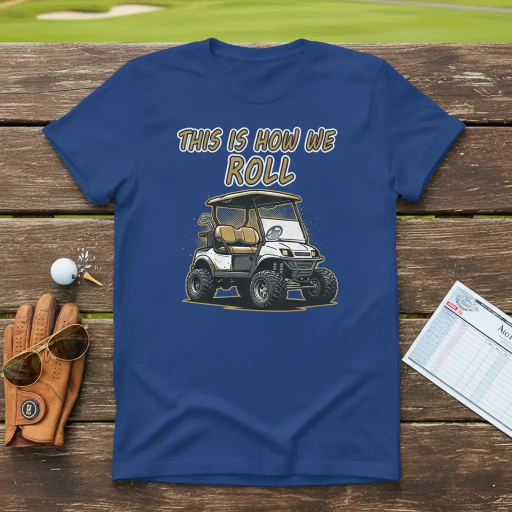 This Is How We Roll golf cart graphic tee with bold typography and off-road vehicle