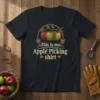 This is my Apple Picking shirt design featuring three apples on a branch and small baskets