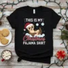 This Is My Christmas Pajama Shirt featuring a cute ferret wearing a Santa hat, with snowflakes and festive text