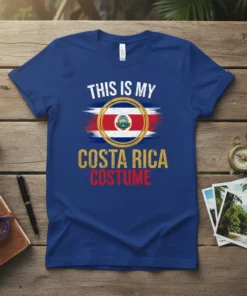 T-shirt with text "THIS IS MY COSTA RICA COSTUME" and Costa Rica flag design