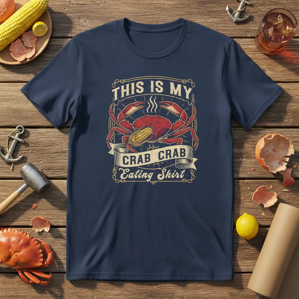 This Is My Crab Crab Eating Shirt design with a vintage crab graphic holding corn, perfect for seafood lovers