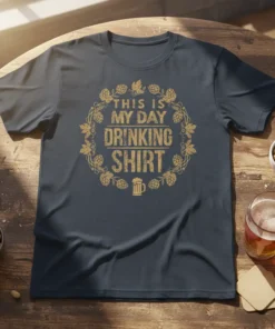 This Is My Day Drinking Shirt quote with hops and beer mug graphic, vintage distressed style