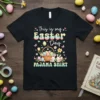 This is my Easter Day Pajama Shirt with bunnies, Easter eggs, and flowers in a basket