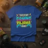 Royal blue t-shirt with "THIS IS MY GAMING PAJAMA SHIRT" in neon colors and two video game controllers