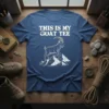 This Is My Goat Tee t-shirt design featuring a goat on a mountain peak with distressed white text
