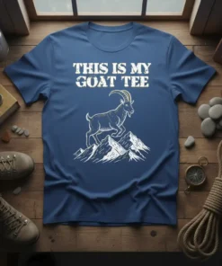This Is My Goat Tee t-shirt design featuring a goat on a mountain peak with distressed white text